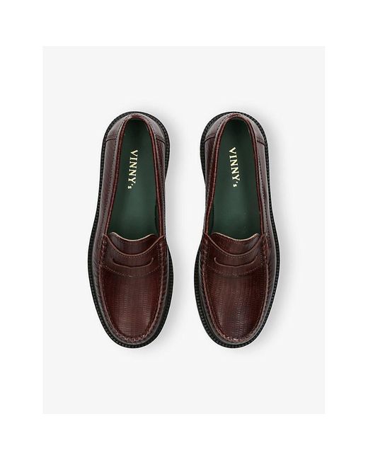 VINNY'S Brown Yardee Moccasin Leather Loafers for men