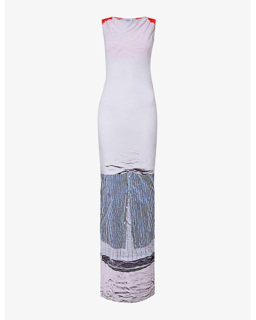 Miaou White Selena Abstract-pattern Stretch-woven Maxi Dres
