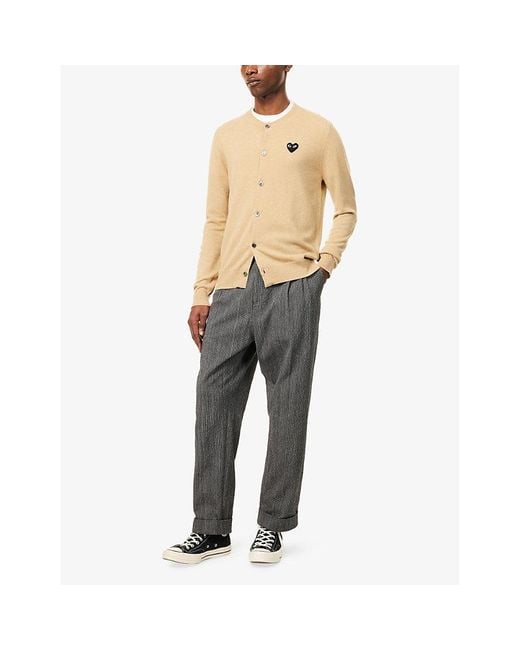 COMME DES GARÇONS PLAY Natural Logo-Embroidered Crewneck Wool Cardigan for men