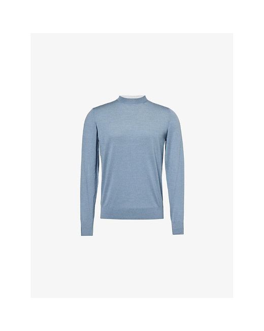 Eleventy Blue Stripe-Trim Knitted Wool And Silk-Blend Jumper for men