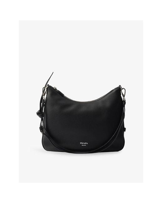 Prada Black Fold Large Leather Shoulder Bag