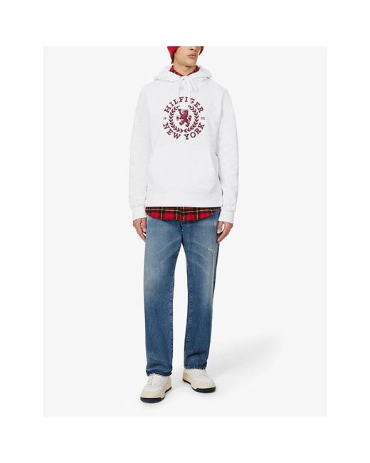Tommy Hilfiger White Big Icon Brand-embroidered Cotton-jersey Hoody for men