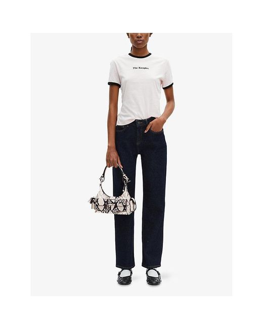 The Kooples White Amelia Snake-Print Leather Shoulder Bag