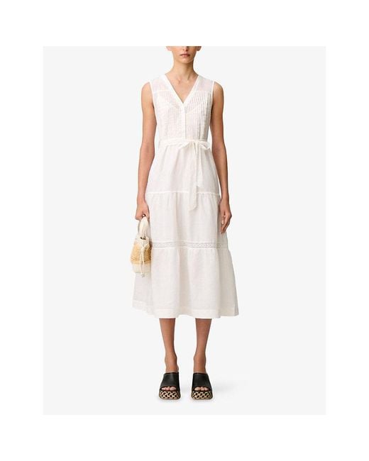Claudie Pierlot White Sleeveless Belted-Waist Cotton Maxi Dress