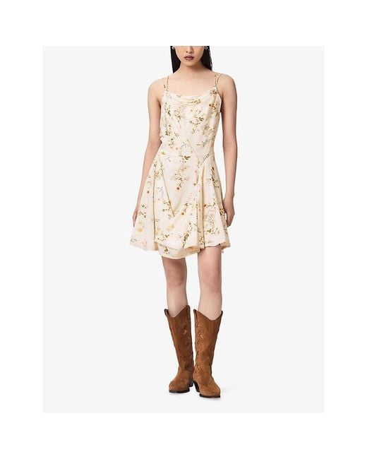 AllSaints Natural Claire Floral-Print Cotton-Blend Mini Dress