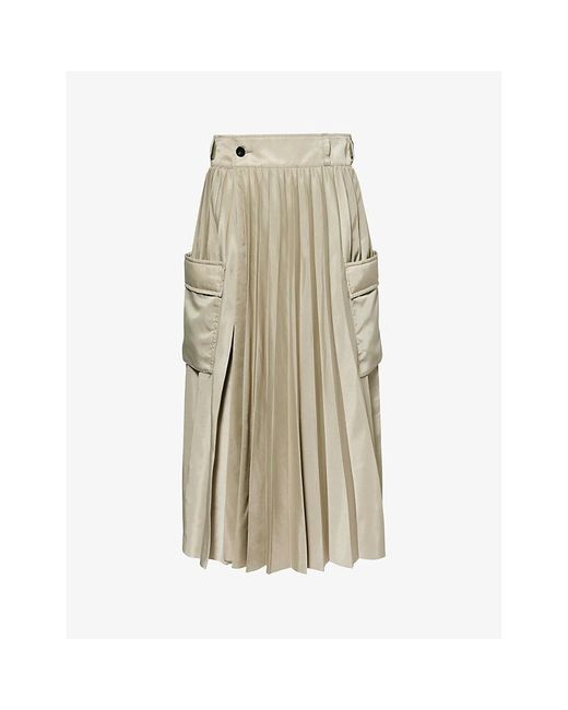 Sacai Natural High-rise Pleated Shell Midi Skirt