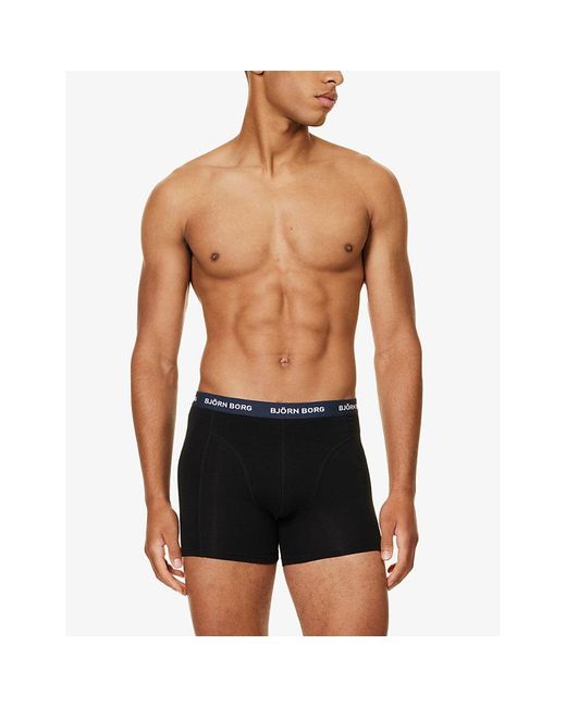 realiteit schroef domein Björn Borg Pack Of Three Essential Branded-waistband Regular-fit  Stretch-cotton Boxers in Black for Men | Lyst Canada