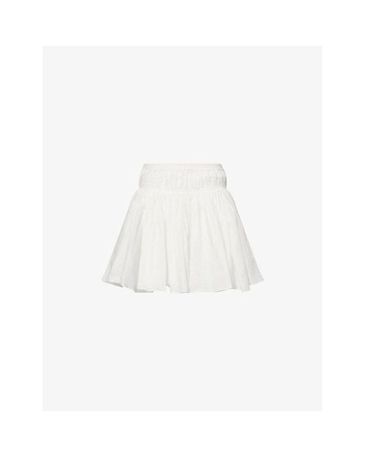 Alaïa White Ruffled High-Waist Cotton And Linen Mini Skirt