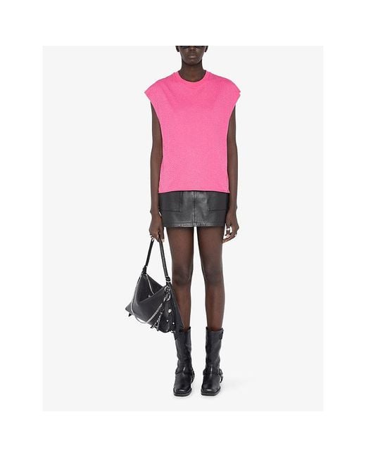 Zadig & Voltaire Pink Cloe Rhinestone-Embellished Cotton-Jersey Tank Top