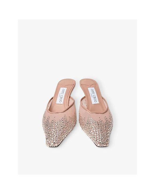 Jimmy Choo Pink Vivi 65 Crystal-Embellished Mesh Heeled Mules