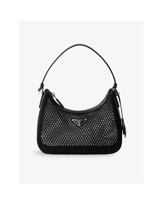 Prada Black Re-Edition 2005 Mesh And Brushed Leather Top-Handle Bag