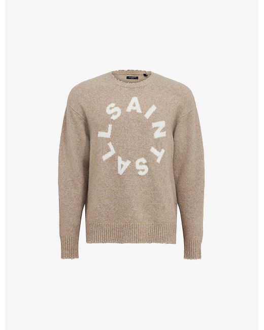 AllSaints White Tiago Logo-motif Relaxed-fit Knitted Jumper X for men