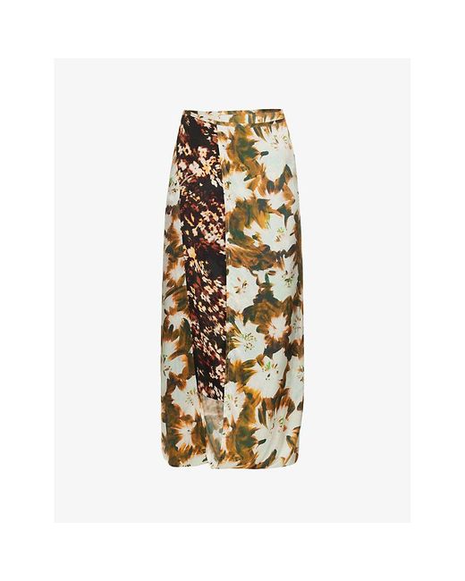 Dries Van Noten Metallic Floral-pattern Split-hem Silk-blend Midi Skirt