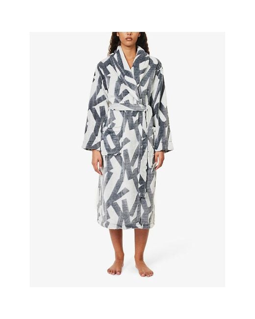 DKNY White Branded Relaxed-fit Fleece Robe
