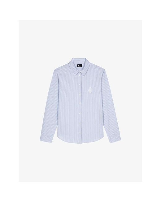 The Kooples Blue Stripe Brand-Embroidery Cotton Shirt