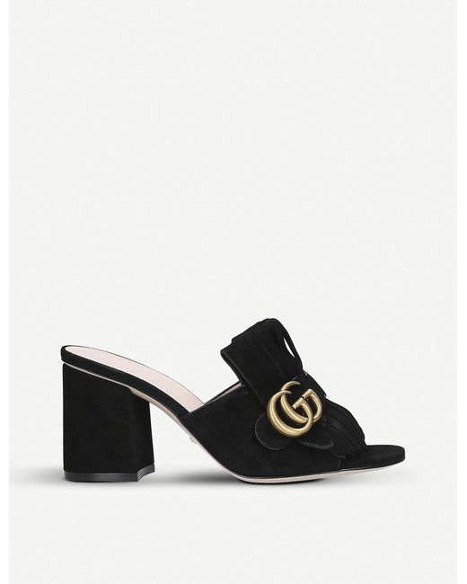 Gucci Black GG Marmont Slide Heeled Sandals