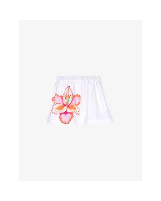 Maje White Floral-print Loose-fit Cotton Shorts
