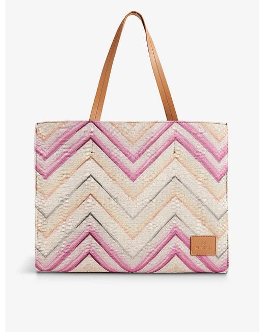 Missoni Pink Chevron-pattern Medium Cotton-blend Tote Bag