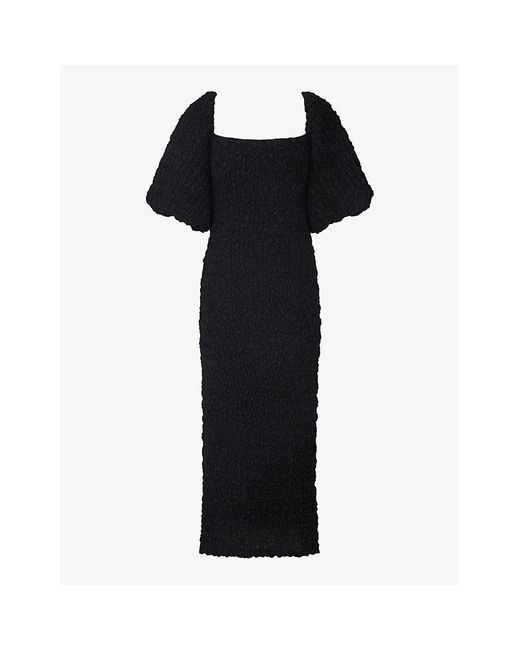 By Malina Black Carli Square-neck Smocked Woven Midi Dress X