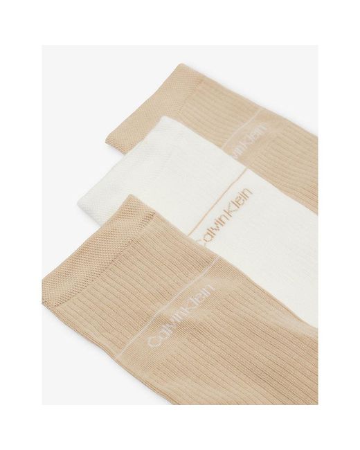 Calvin Klein Natural Branded-print Pack Of Three Cotton-blend Socks