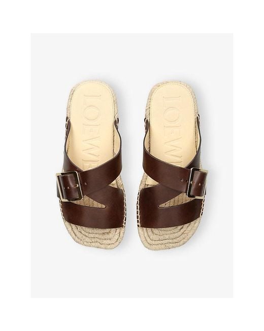 Loewe Brown Petal Leather Espadrille Sliders