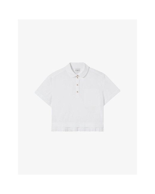 Claudie Pierlot White Pleated-Hem Patch-Pocket Cotton Top