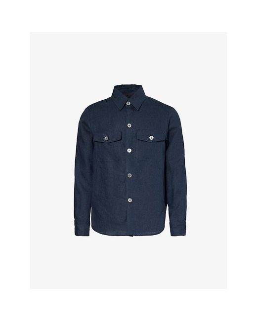 Oscar Jacobson Blue Vy Maverick Spread-collar Regular-fit Linen Overshirt X for men