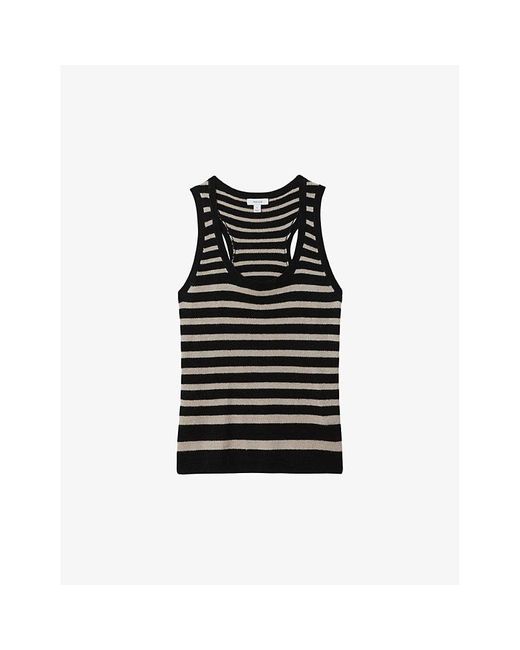 Reiss Black Camel Everlyn Round-Neck Striped Linen Vest