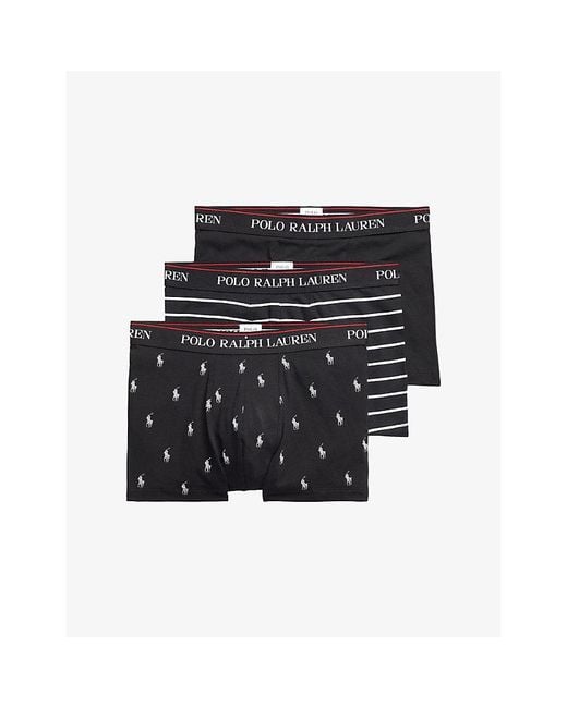 Polo Ralph Lauren Black Classic Pack Of Three Stretch-Cotton Trunks for men