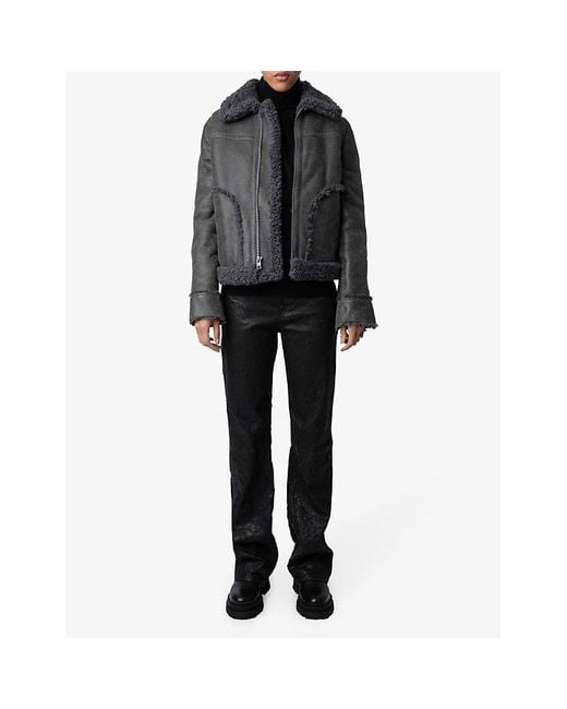 Zadig & Voltaire Black Kady Regular-Fit Shearling And Leather Jacket