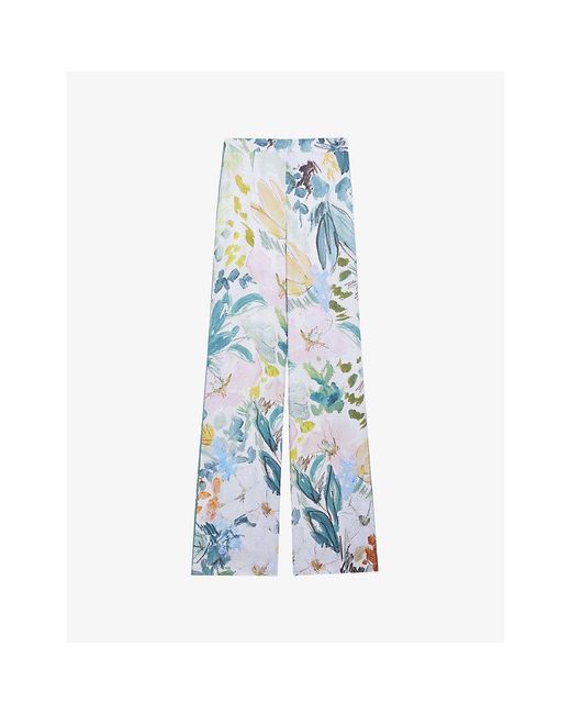 Ted Baker Blue Sarca Floral-print Wide-leg Woven Trousers