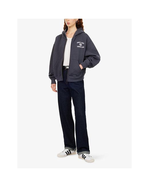 Sporty & Rich Blue Varsity Crest Zipped Cotton-Fleece Hoody