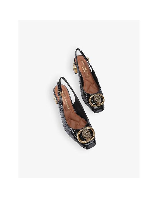 Kurt Geiger Black Chelsea Block-Heel Faux-Leather Slingbacks