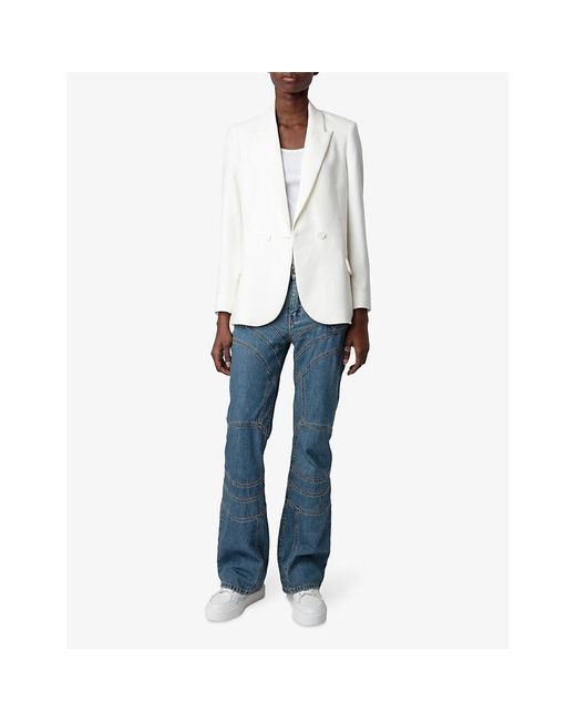 Zadig & Voltaire White Visit Peace And Love Diamanté-embellished Stretch-woven Blazer