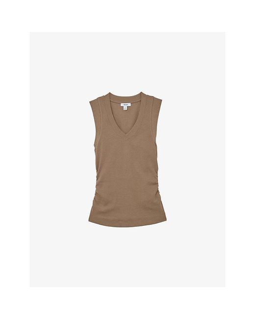Reiss Brown Sandy V-Neck Ribbed Stretch-Cotton Vest
