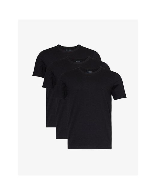 Boss Black Crewneck Brand-Embroidered Pack Of Three Cotton-Jersey T-Shirts for men