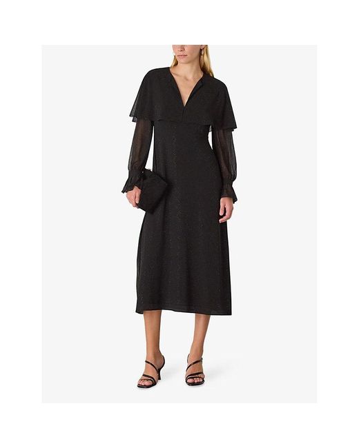 Whistles Black Cape Hot-Fix Woven Midi Dress