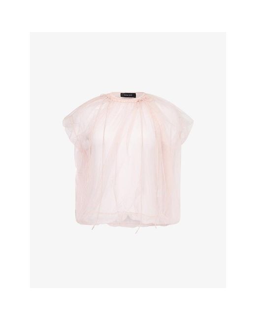 Simone Rocha Pink Gathered Drawstring Sheer Mesh Top