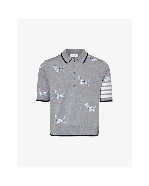Thom Browne Gray Hector Icon Four-bar Wool-blend Polo Shirt for men