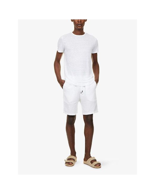 Derek Rose White Vienna Drawstring Linen Shorts for men