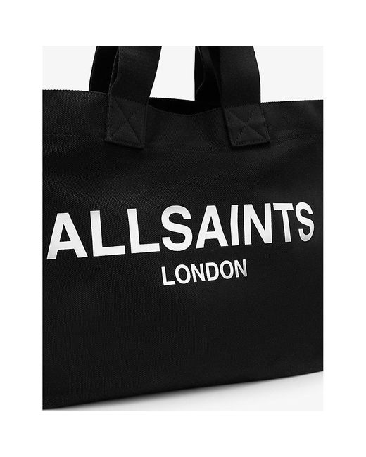 AllSaints Black Ali Logo-print Cotton-canvas Tote Bag
