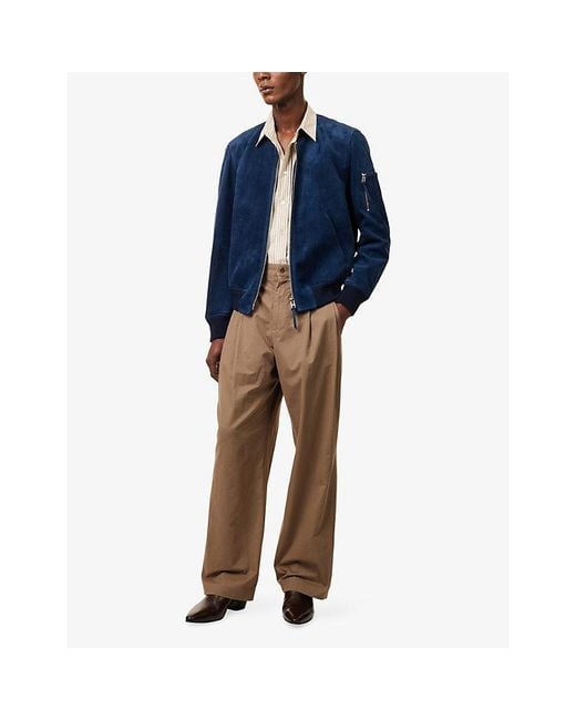 Tom Ford Blue Contrast-Trim Suede Bomber Jacket for men