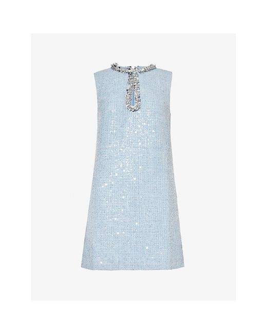 Self-Portrait Blue Sequin-embellished Slim-fit Woven Mini Dress