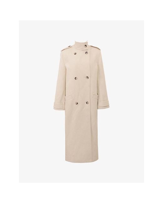 House Of Cb Natural Sander Funnel-Neck Double-Breasted Woven Coat