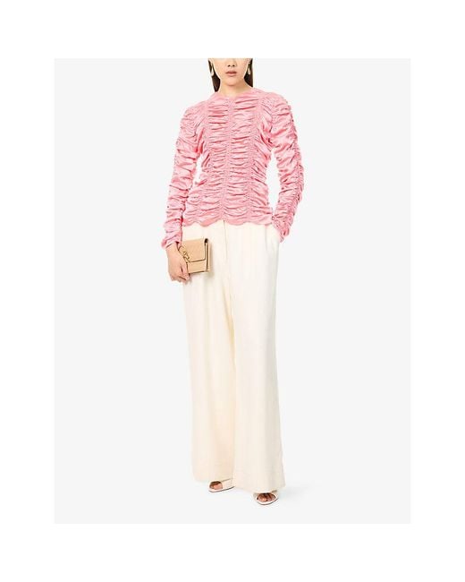 Khaite Pink Rory Ruched Silk Top