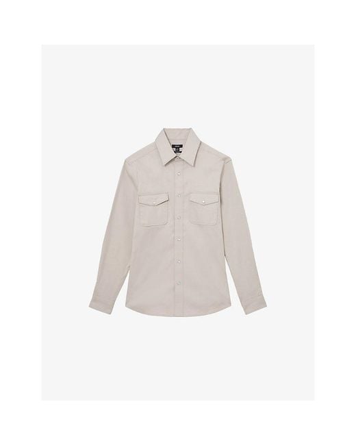 Reiss White Mcrae Patch-Pocket Stretch-Cotton Overshirt for men