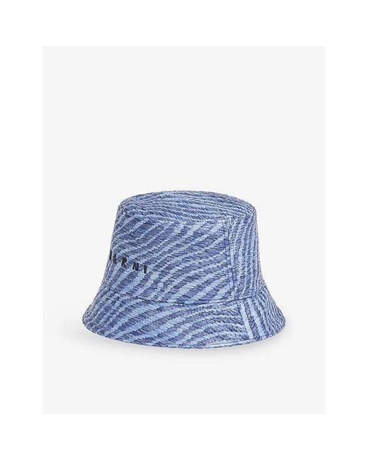 Marni Blue Raffia-Effect Woven Bucket Hat