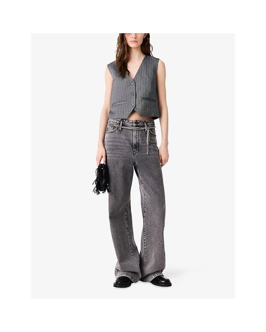 Maje Gray Tailored Rhinestone-Embellished Stretch-Woven Waistcoat