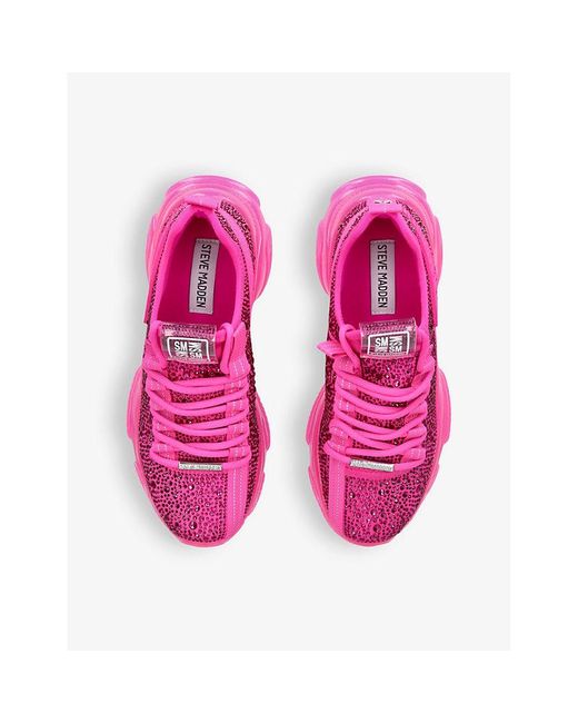 Steve Madden Pink Mistica Rhinestone-embellished Woven Low-top Trainers