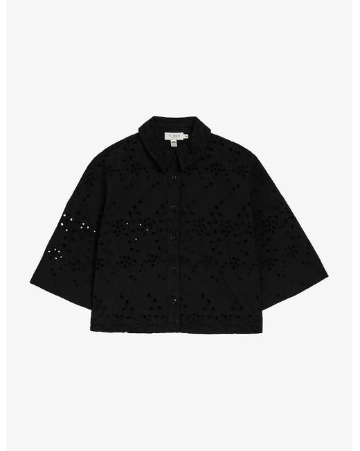 Ted Baker Black Kilkis Broderie-anglaise Relaxed-fit Cotton Shirt